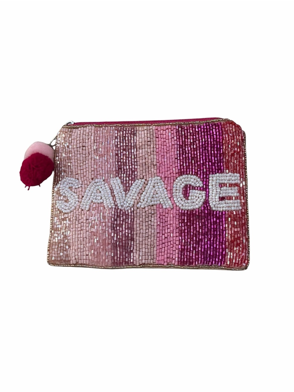 Beaded 'SAVAGE' Pink Ombre Statement Clutch